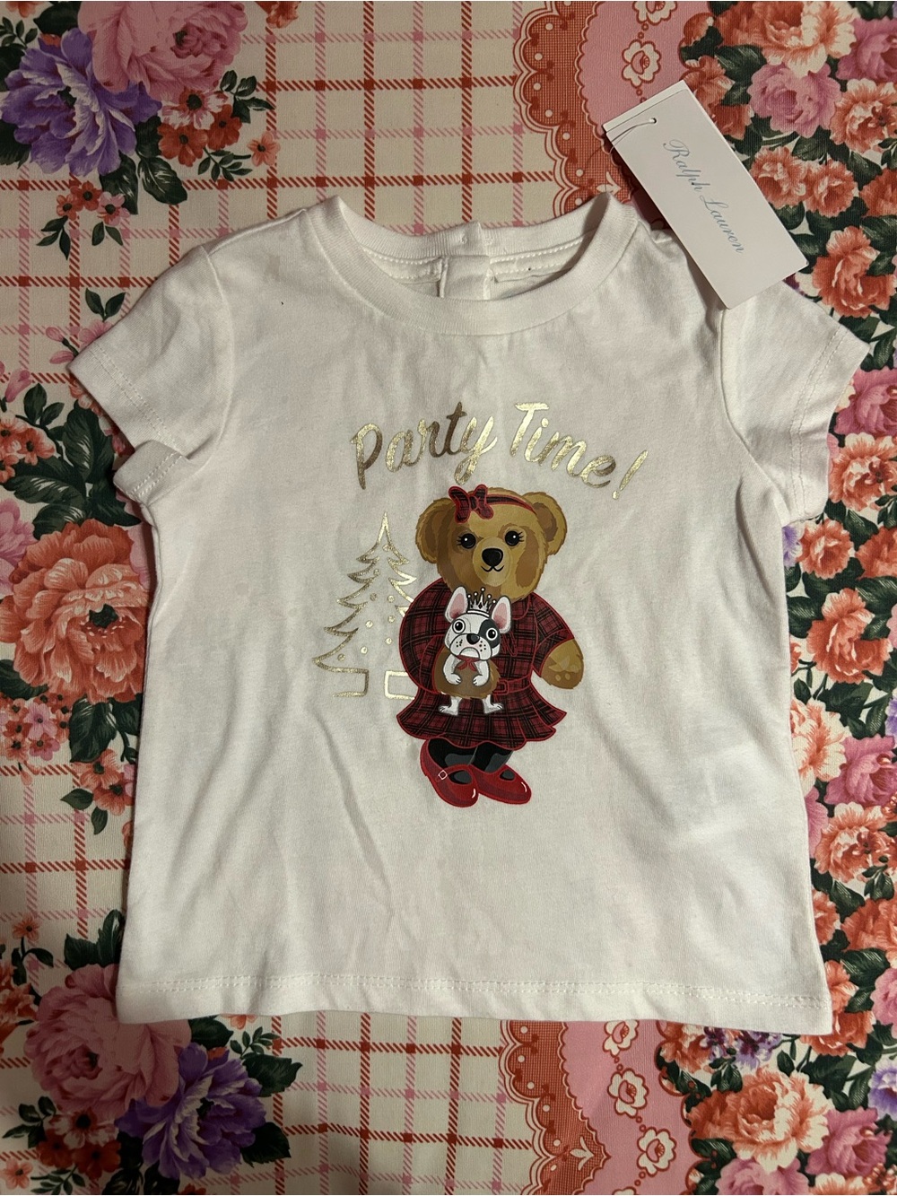 NWT 9M Polo Ralph Lauren Girls Holiday Party Time Polo Bear w/ Dog